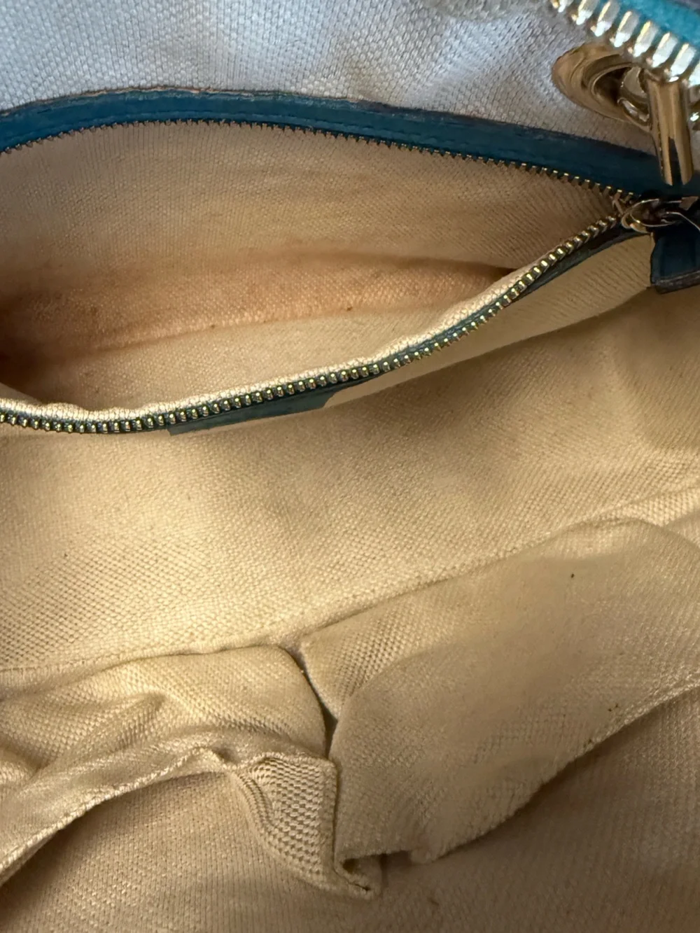 Gucci Soho Chain Strap Suede Leather Medium Bowler Bag Teal Blue Gold